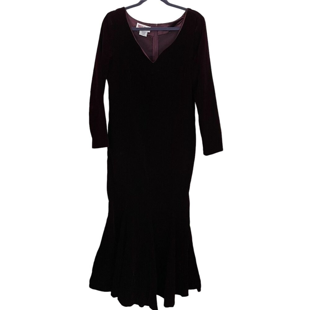 Maggy London Velvet Trumpet Maxi Dress Sz 10 Mermaid Long Sleeve VTG 90s Y2K